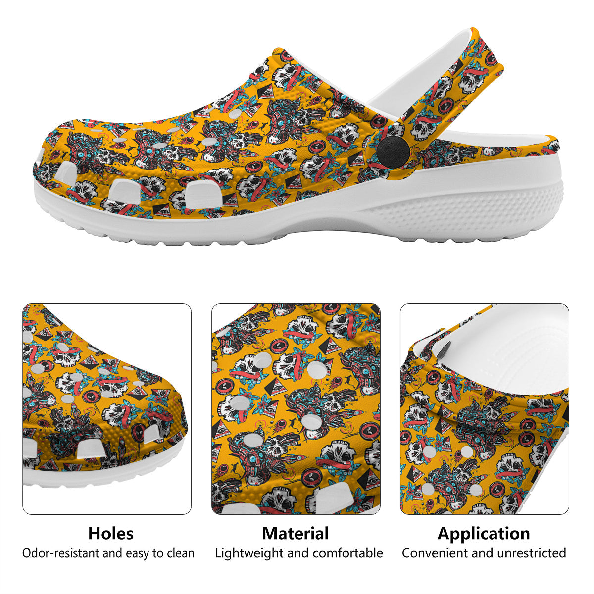 Yellow Skull Old School Tattoo Print Pattern Clog-grizzshop