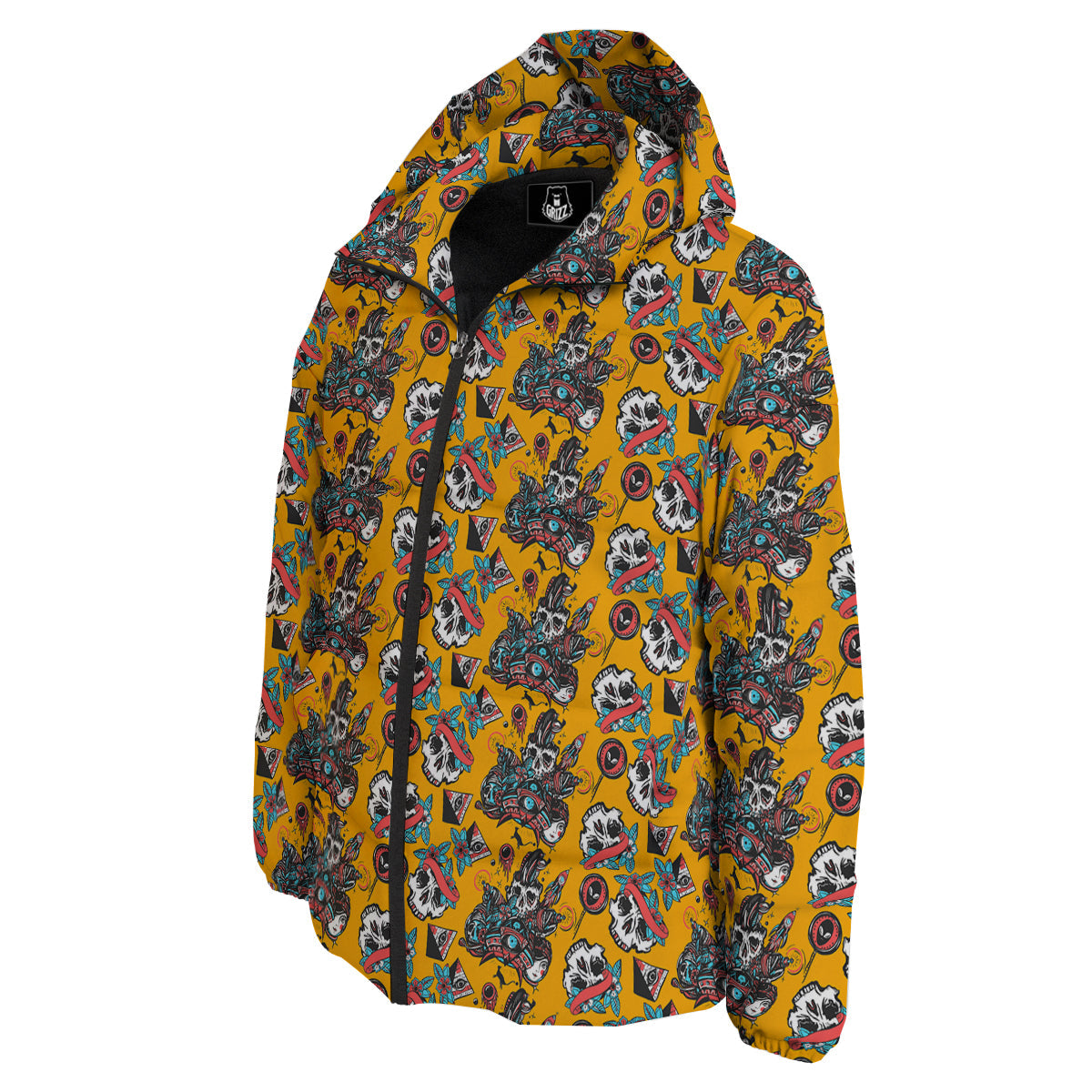 Yellow Skull Old School Tattoo Print Pattern Down Jacket-grizzshop