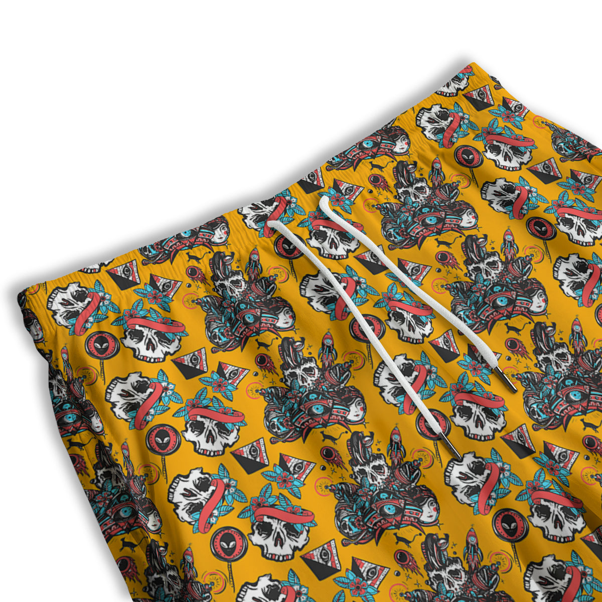 Yellow Skull Old School Tattoo Print Pattern Men's Athletic Shorts