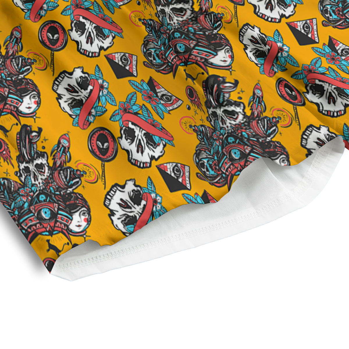 Yellow Skull Old School Tattoo Print Pattern Men's Athletic Shorts