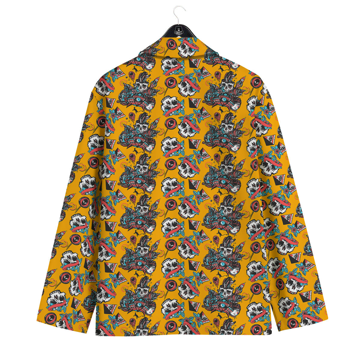 Yellow Skull Old School Tattoo Print Pattern Men's Sport Coat-grizzshop