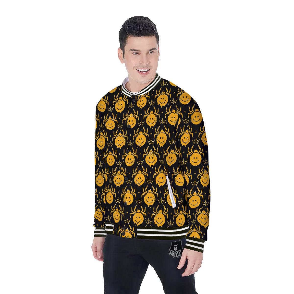 Yellow Spider Psychedelic Melt Print Pattern Baseball Jacket-grizzshop