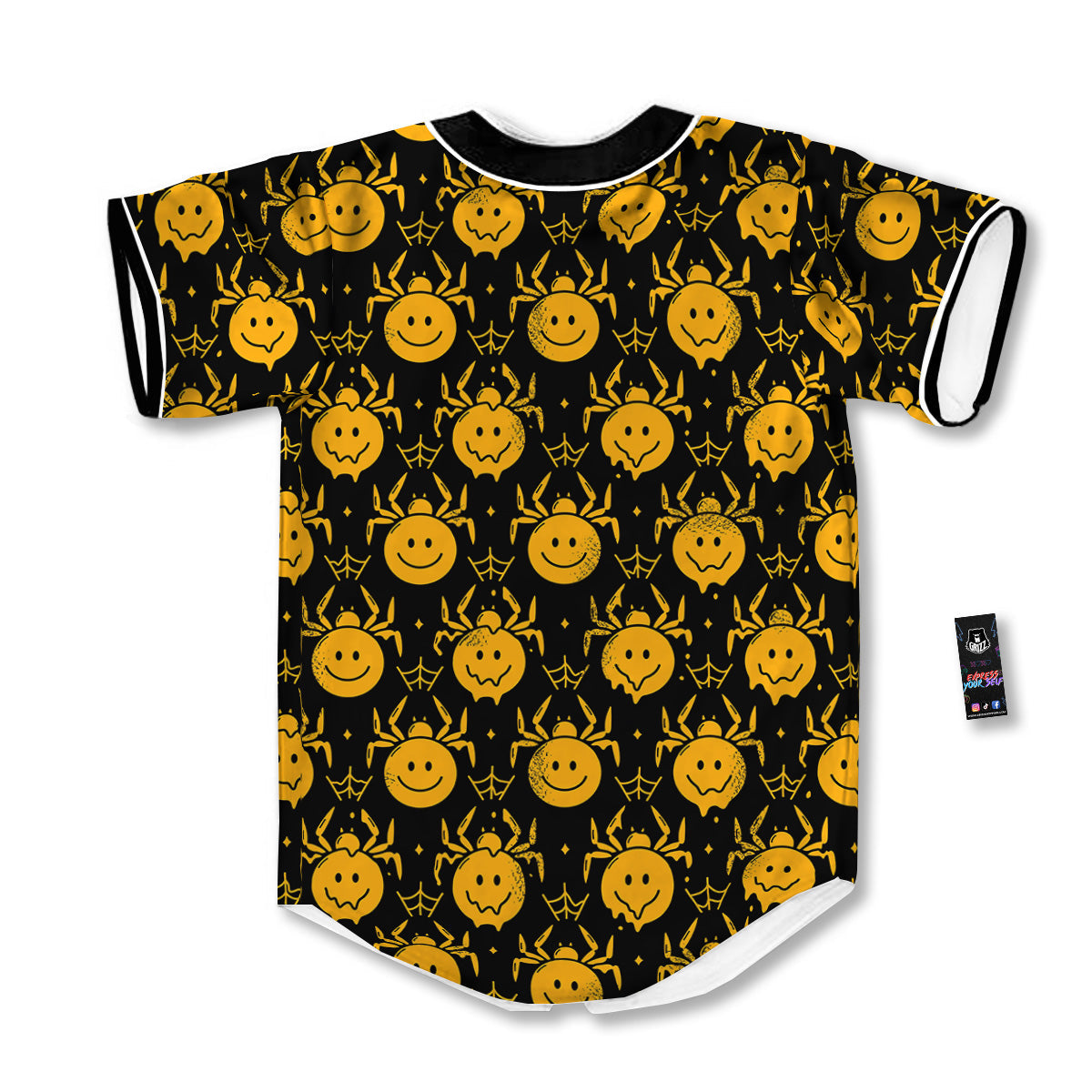 Yellow Spider Psychedelic Melt Print Pattern Baseball Jersey-grizzshop