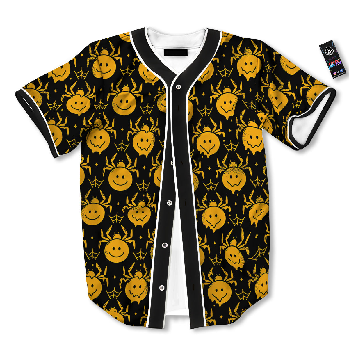 Yellow Spider Psychedelic Melt Print Pattern Baseball Jersey-grizzshop