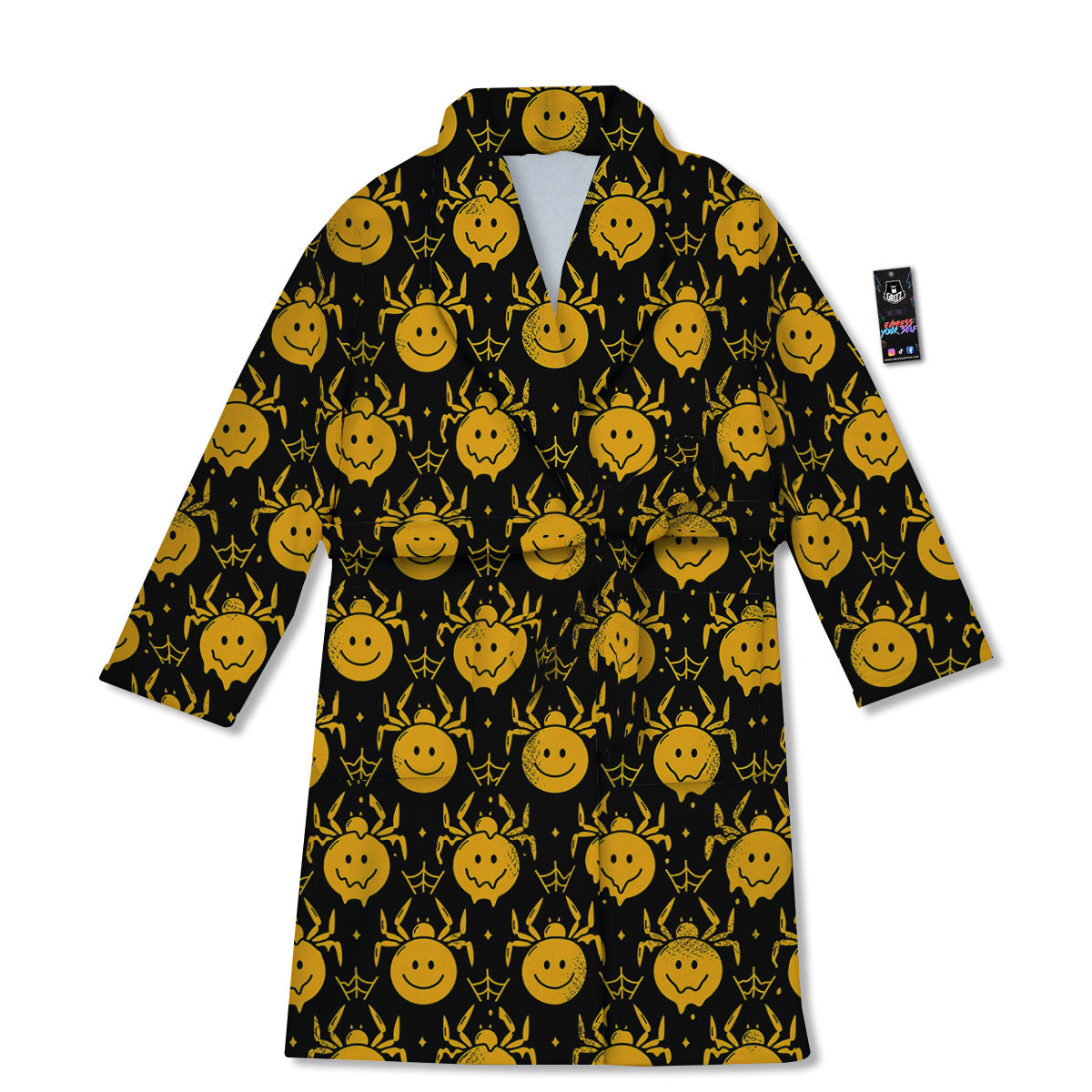 Yellow Spider Psychedelic Melt Print Pattern Bathrobe-grizzshop