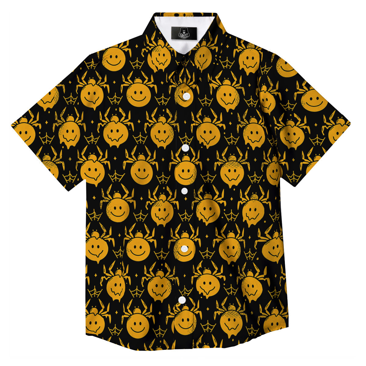Yellow Spider Psychedelic Melt Print Pattern Button Up Shirt-grizzshop
