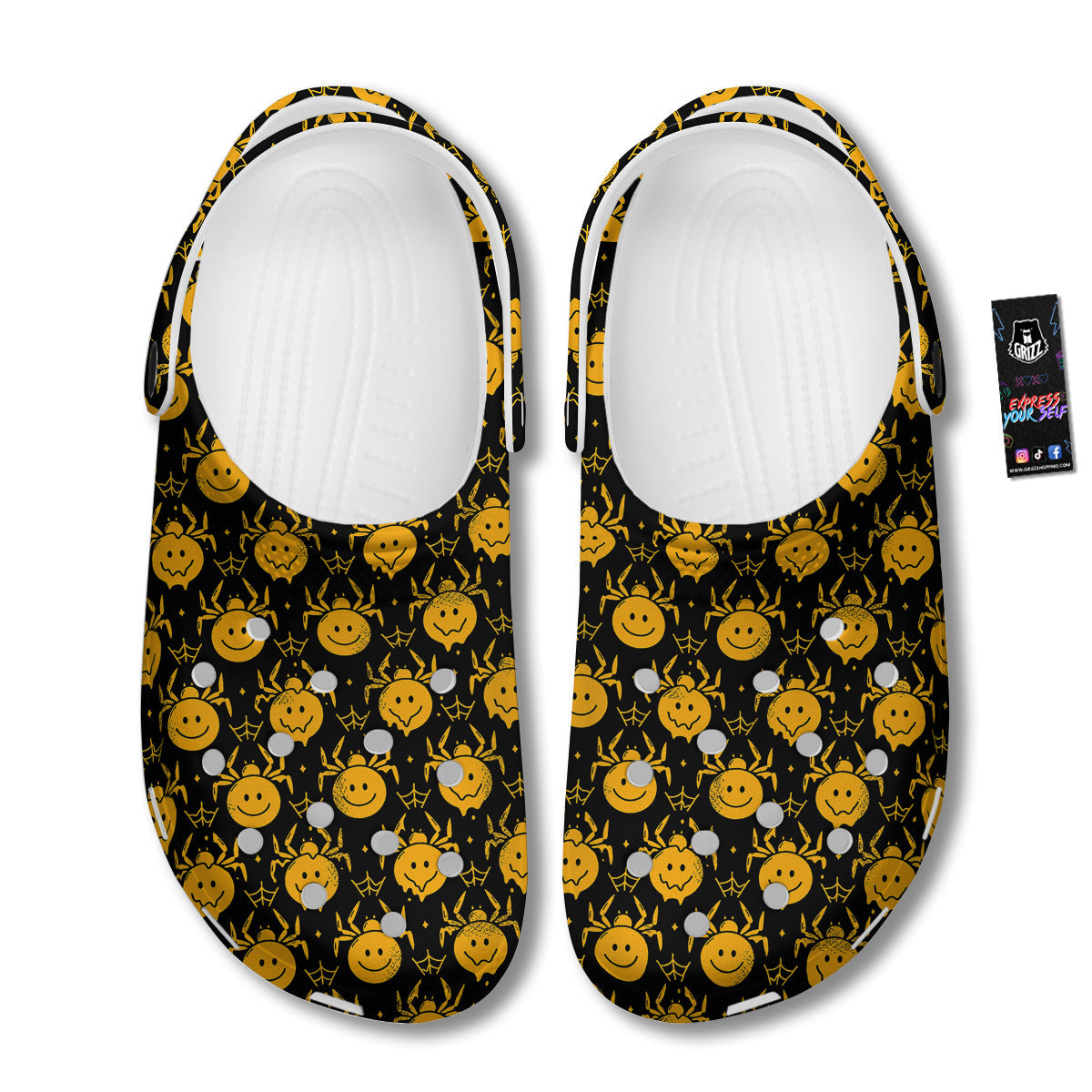 Yellow Spider Psychedelic Melt Print Pattern Clog-grizzshop