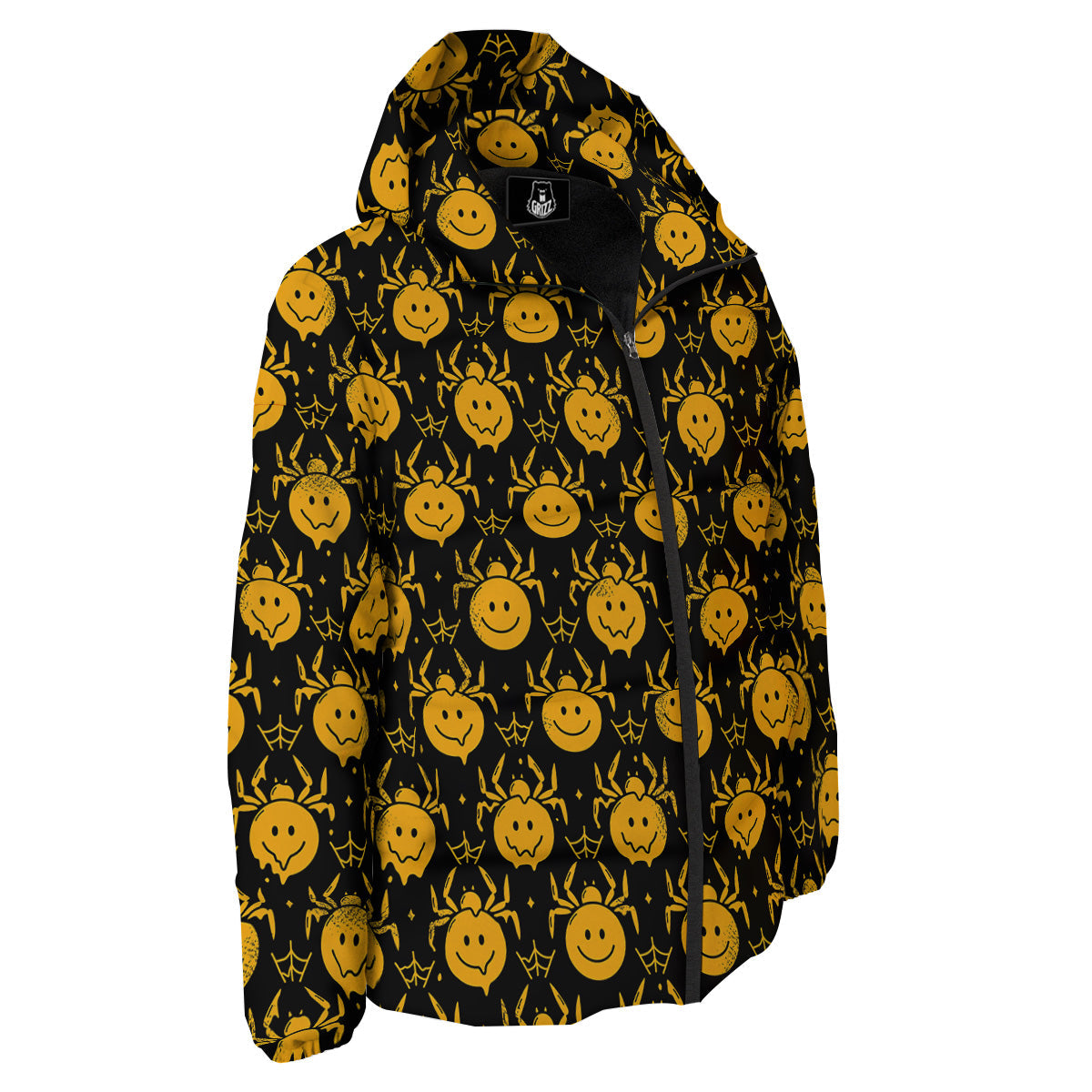 Yellow Spider Psychedelic Melt Print Pattern Down Jacket-grizzshop