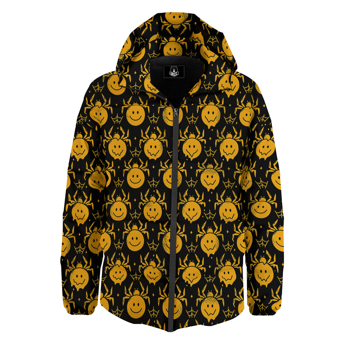 Yellow Spider Psychedelic Melt Print Pattern Down Jacket-grizzshop