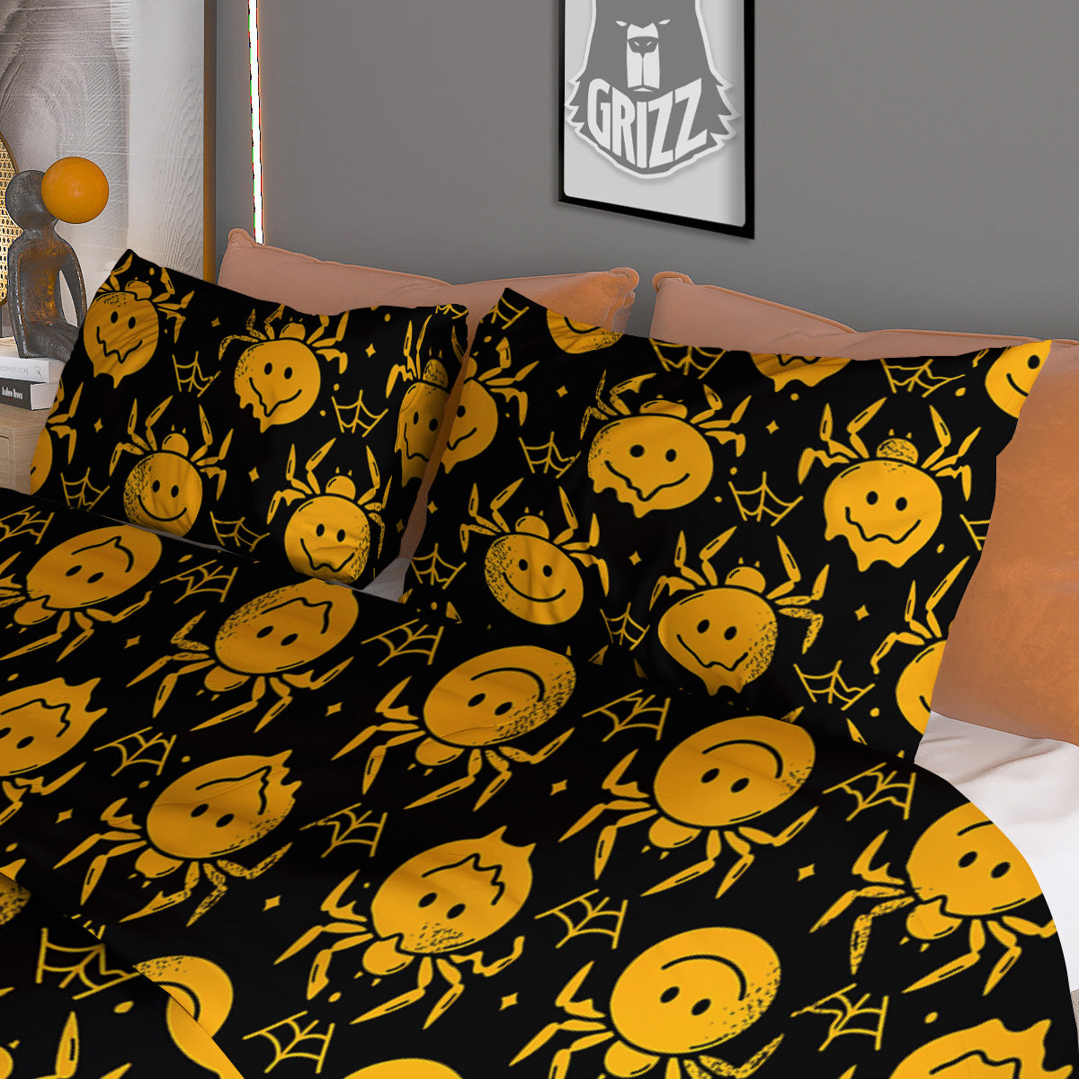 Yellow Spider Psychedelic Melt Print Pattern Duvet Cover Bedding Set