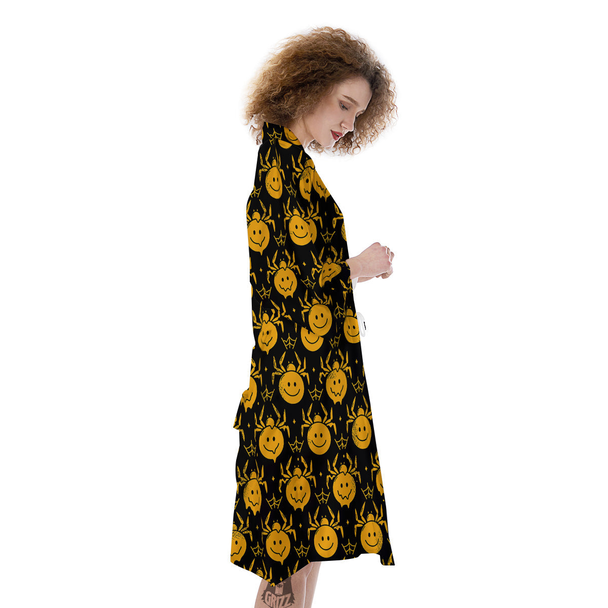 Yellow Spider Psychedelic Melt Print Pattern Kimono-grizzshop