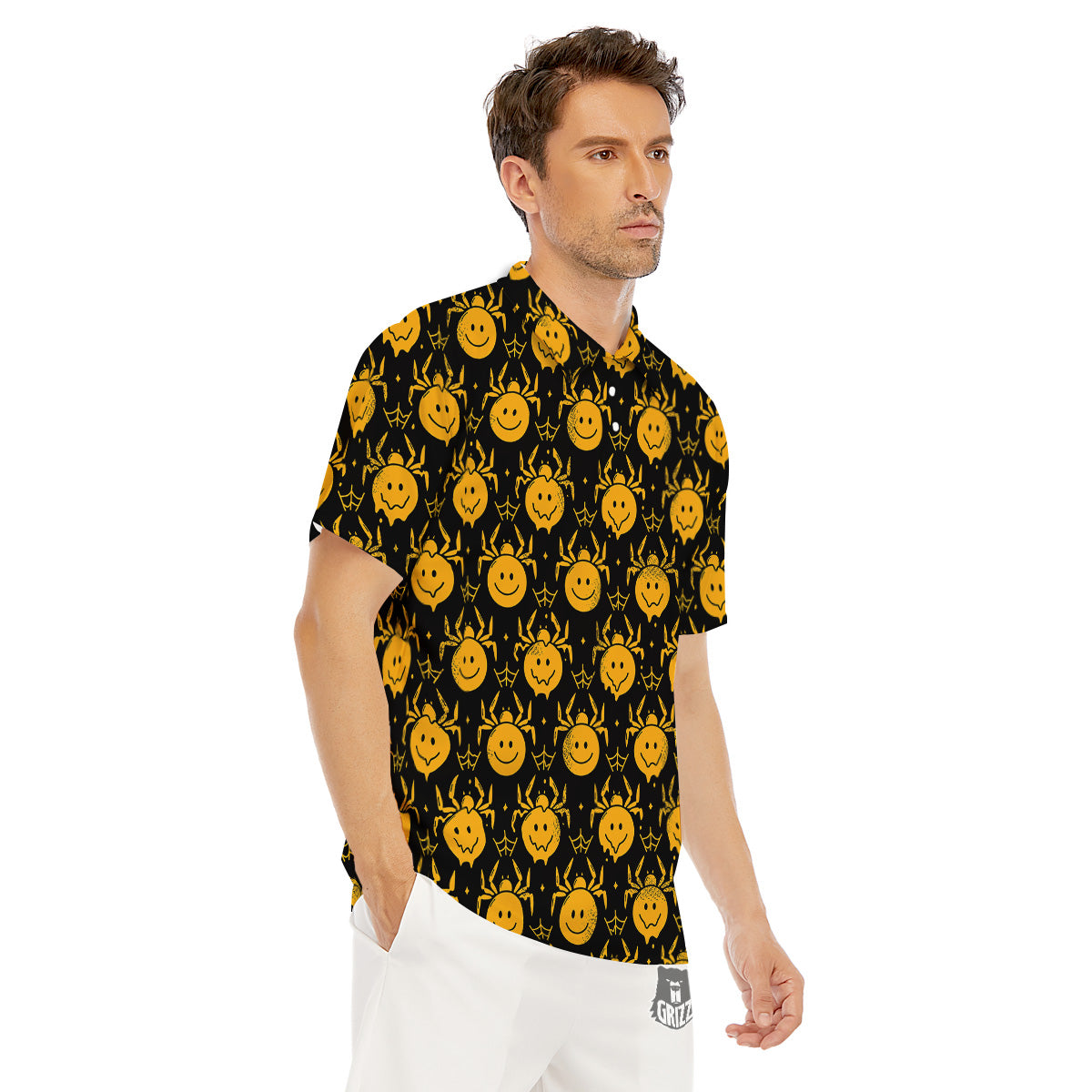 Yellow Spider Psychedelic Melt Print Pattern Men's Golf Shirts-grizzshop