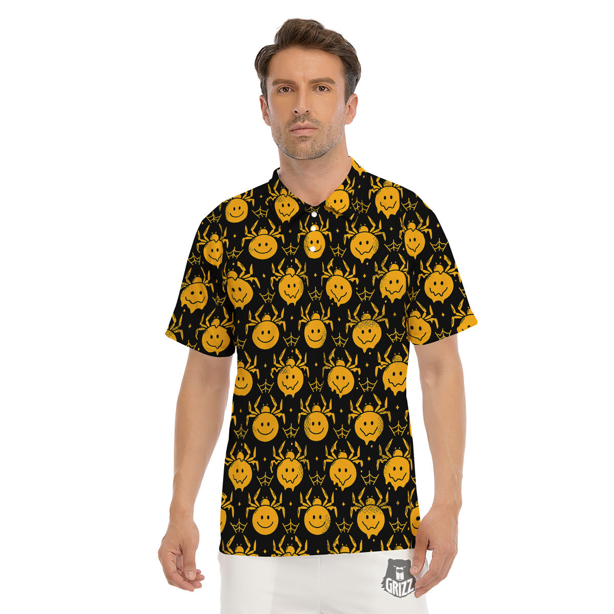 Yellow Spider Psychedelic Melt Print Pattern Men's Golf Shirts-grizzshop