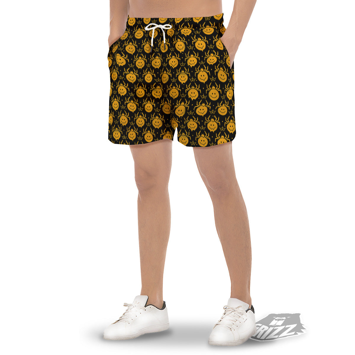 Yellow Spider Psychedelic Melt Print Pattern Men's Gym Shorts-grizzshop