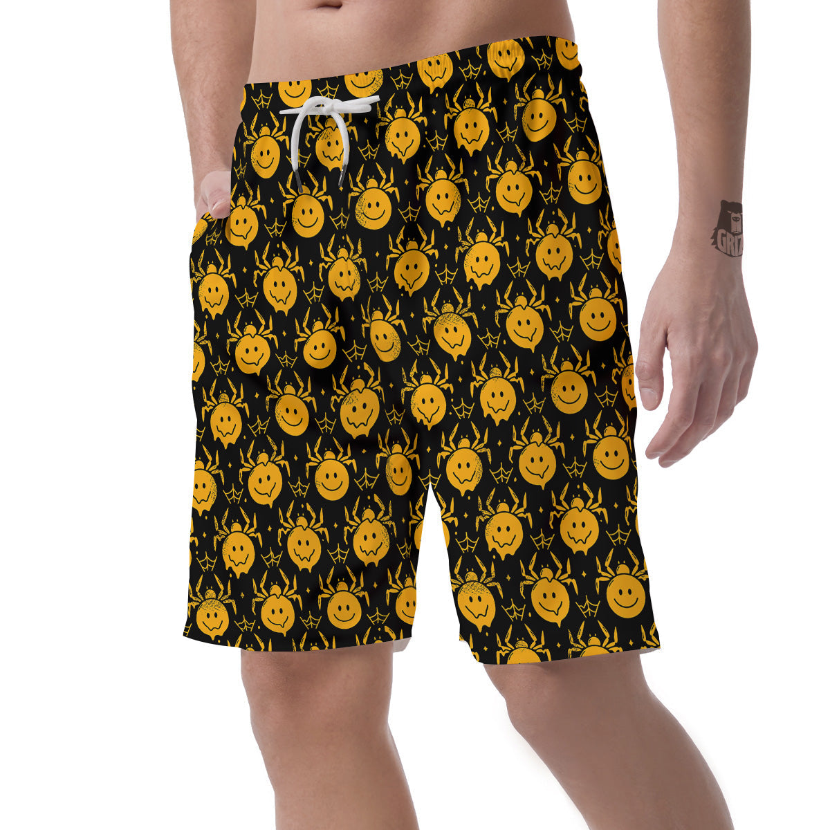 Yellow Spider Psychedelic Melt Print Pattern Men's Shorts-grizzshop