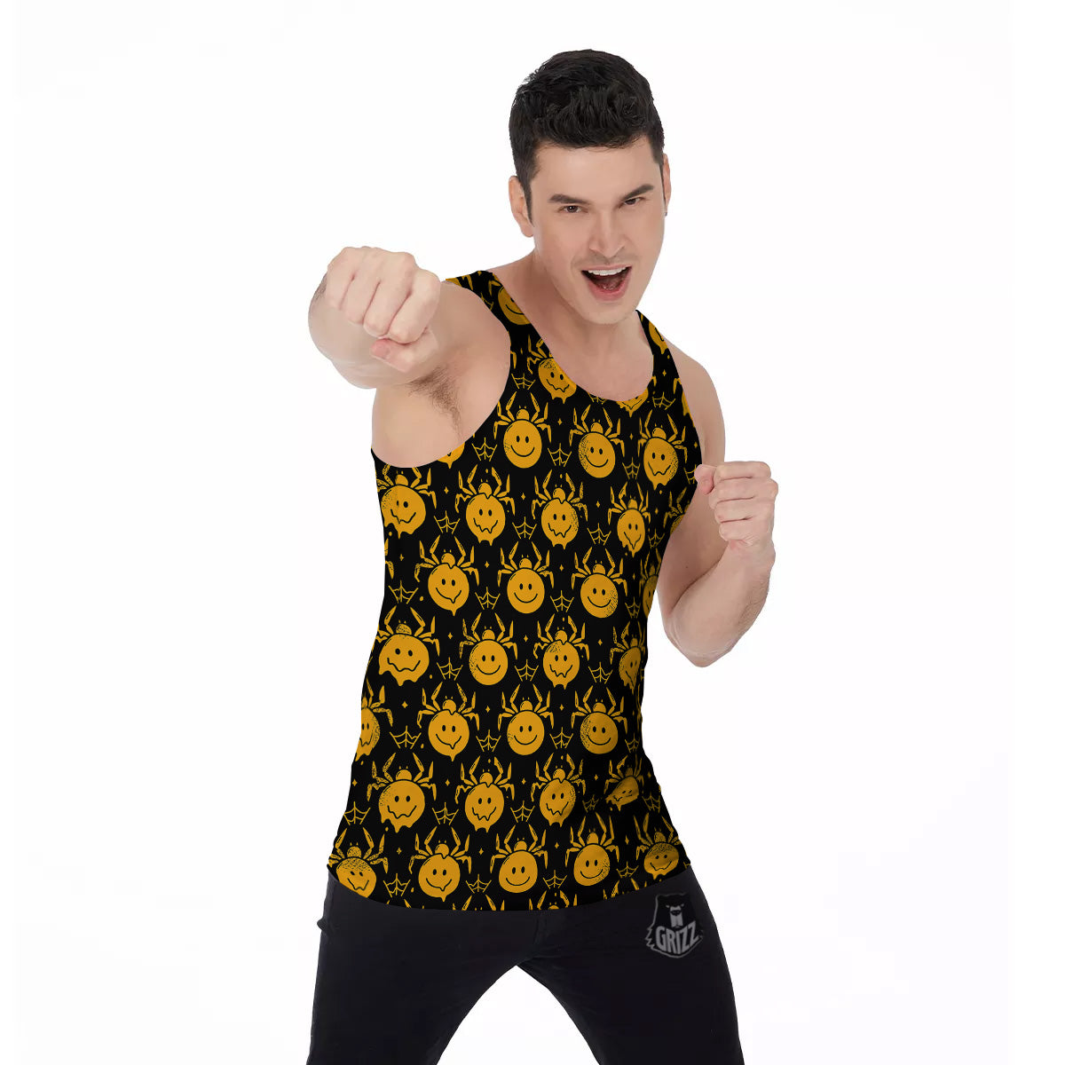 Yellow Spider Psychedelic Melt Print Pattern Men's Tank Top-grizzshop