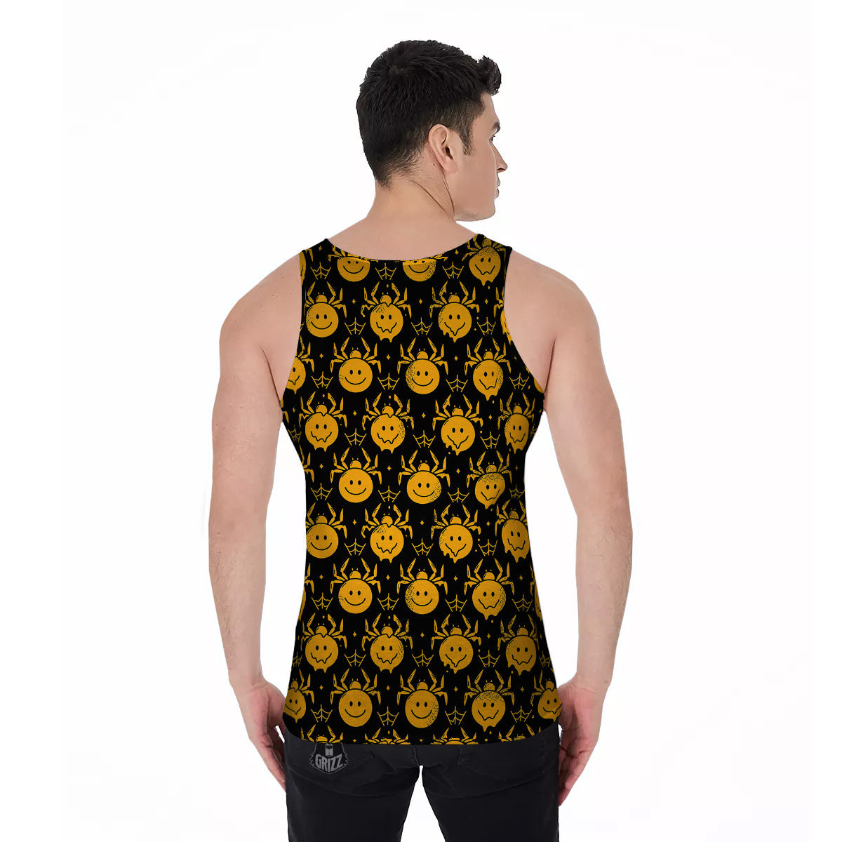 Yellow Spider Psychedelic Melt Print Pattern Men's Tank Top-grizzshop
