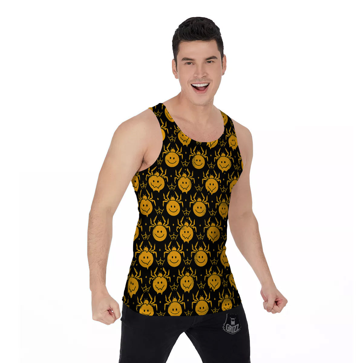Yellow Spider Psychedelic Melt Print Pattern Men's Tank Top-grizzshop