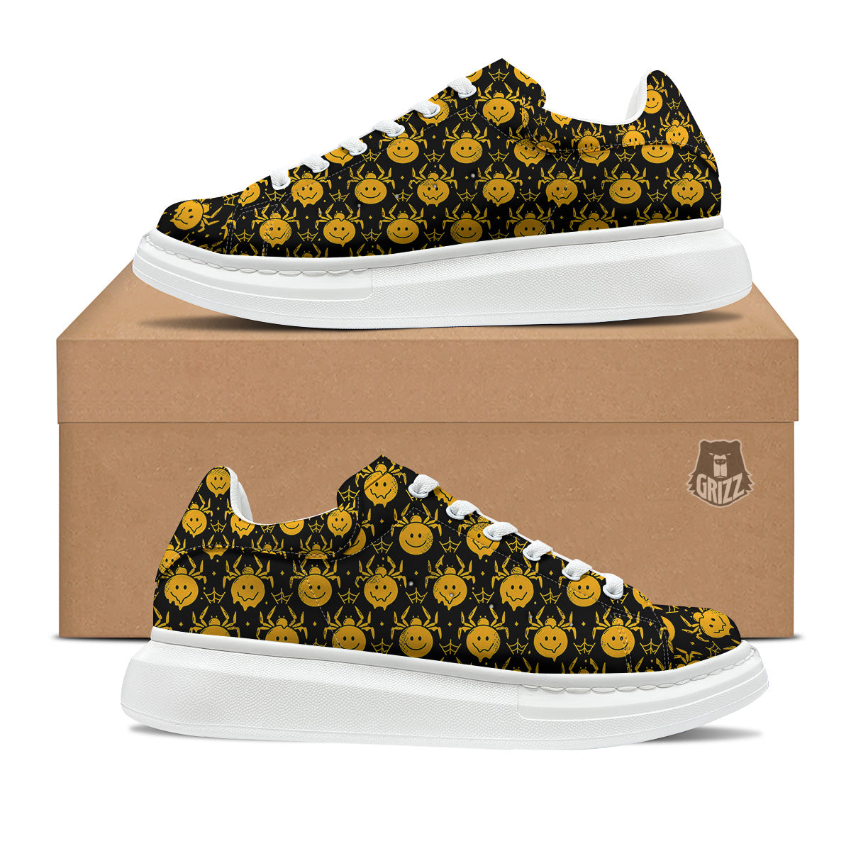 Yellow Spider Psychedelic Melt Print Pattern Platform Shoes-grizzshop