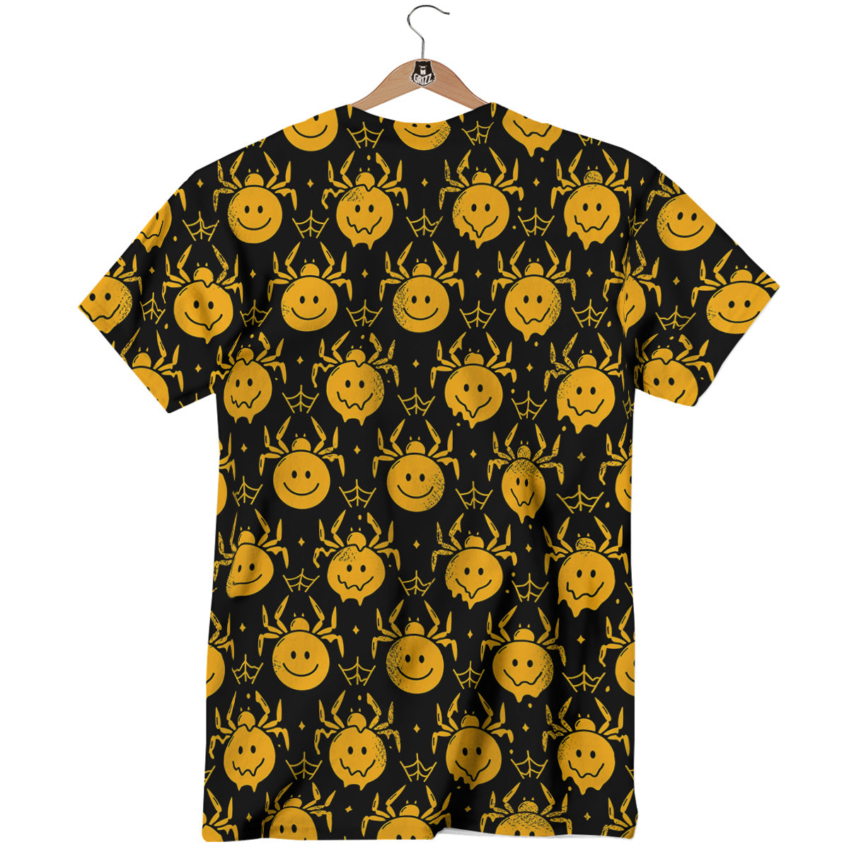 Yellow Spider Psychedelic Melt Print Pattern T-Shirt-grizzshop