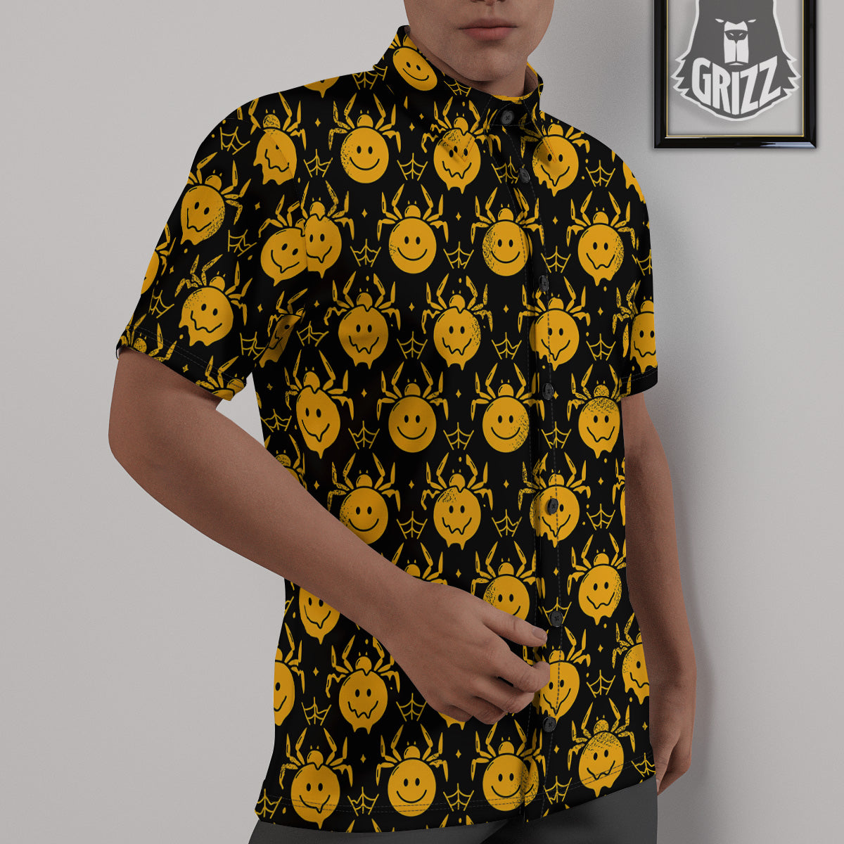 Yellow Spider Psychedelic Melt Print Pattern Untucked Shirts-grizzshop