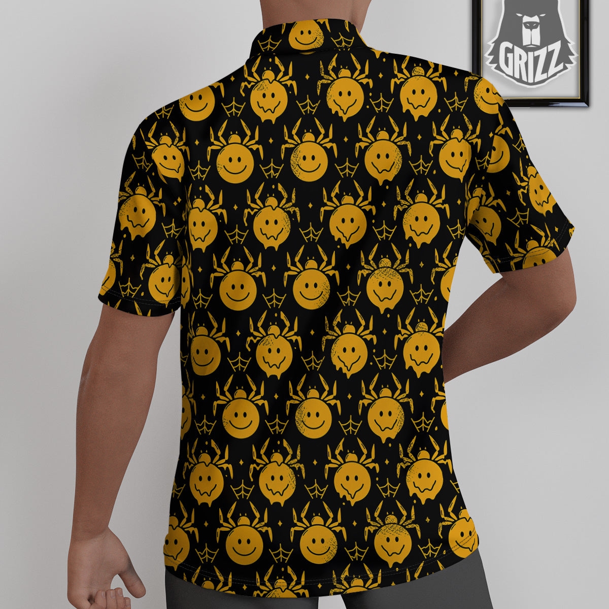 Yellow Spider Psychedelic Melt Print Pattern Untucked Shirts-grizzshop