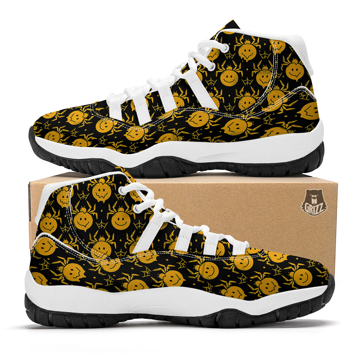 Yellow Spider Psychedelic Melt Print Pattern White Bball Shoes-grizzshop