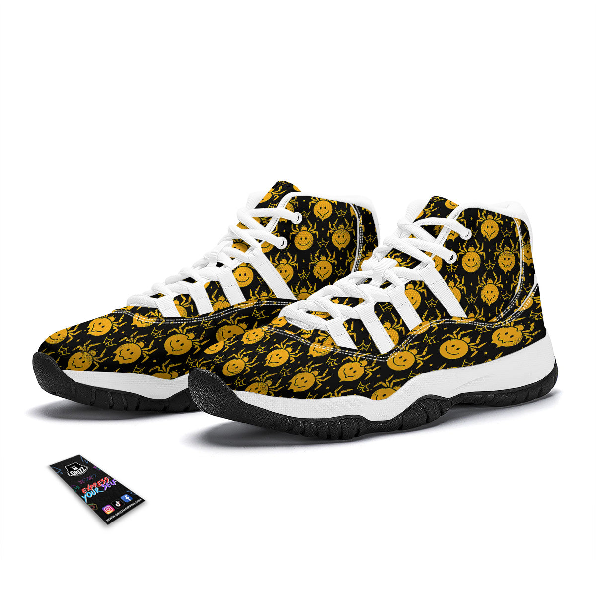 Yellow Spider Psychedelic Melt Print Pattern White Bball Shoes-grizzshop