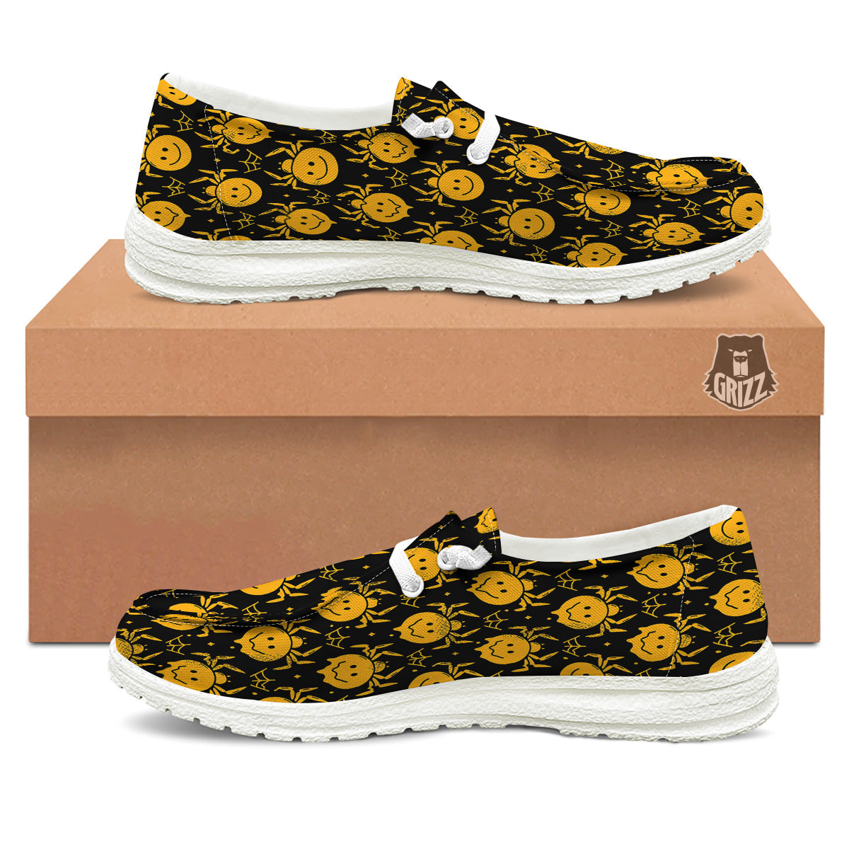 Yellow Spider Psychedelic Melt Print Pattern White Loafers-grizzshop