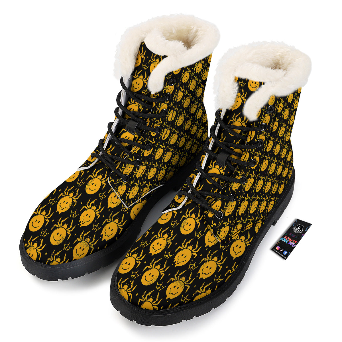 Yellow Spider Psychedelic Melt Print Pattern Winter Boots-grizzshop