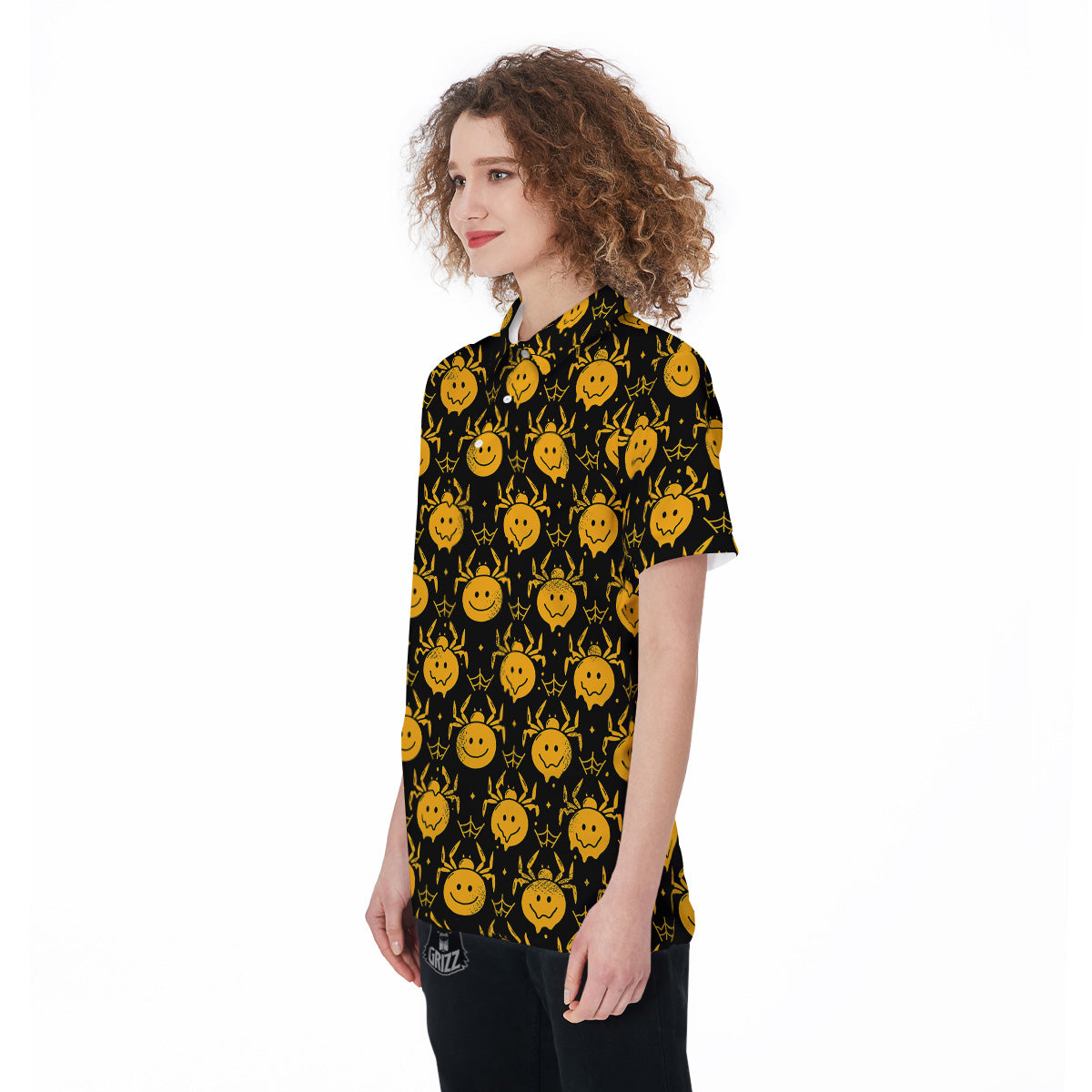 Yellow Spider Psychedelic Melt Print Pattern Women's Golf Shirts-grizzshop
