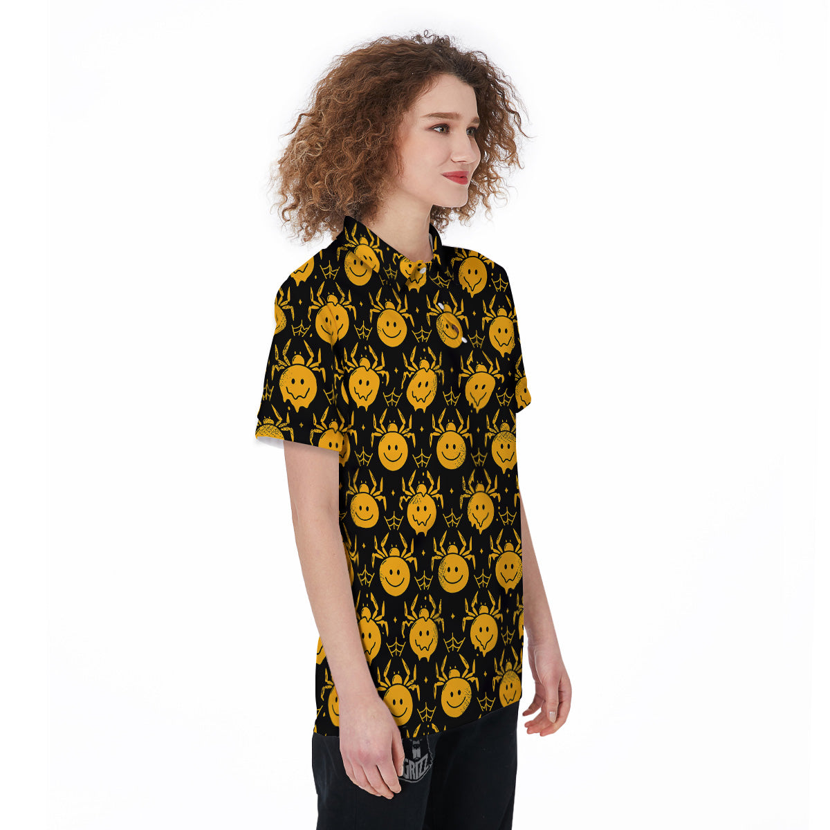 Yellow Spider Psychedelic Melt Print Pattern Women's Golf Shirts-grizzshop