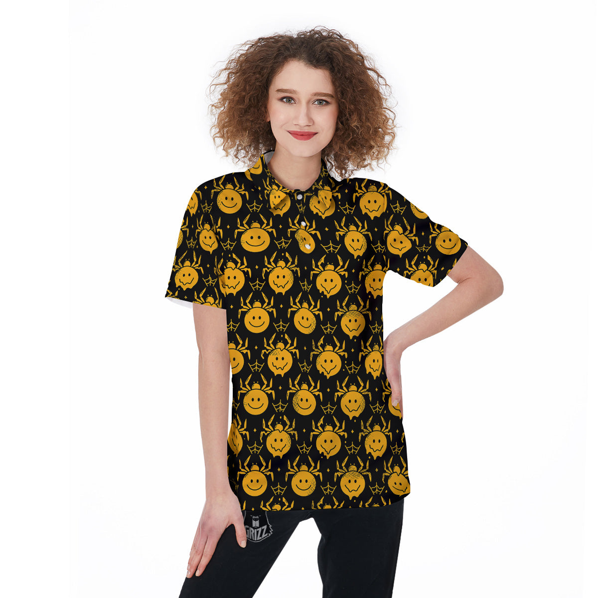 Yellow Spider Psychedelic Melt Print Pattern Women's Golf Shirts-grizzshop