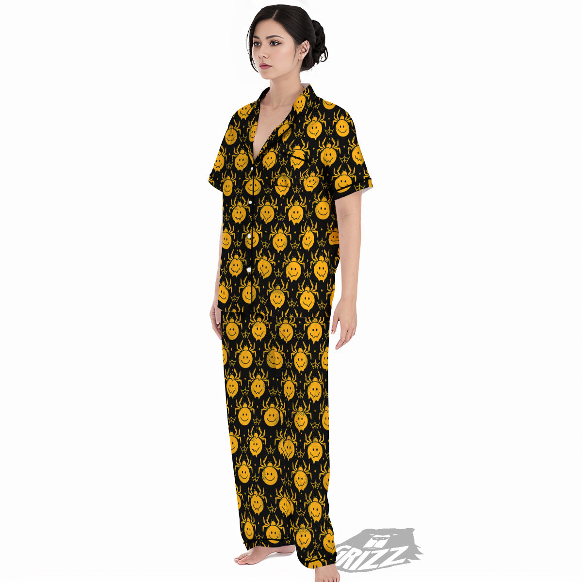 Yellow Spider Psychedelic Melt Print Pattern Women's Pajamas Set-grizzshop