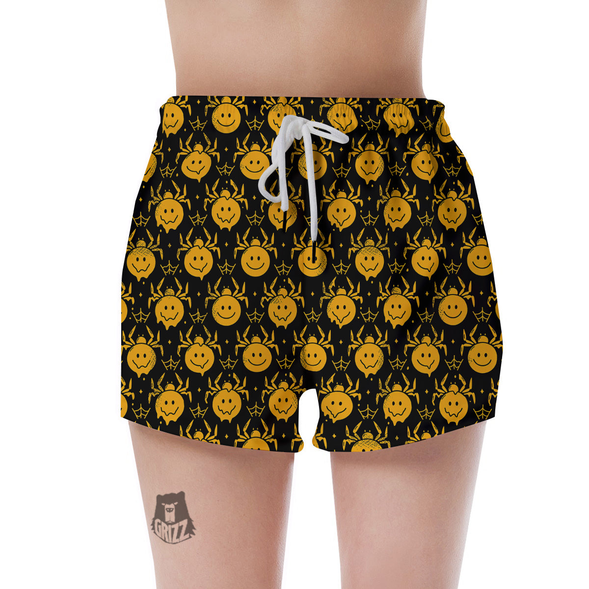 Yellow Spider Psychedelic Melt Print Pattern Women's Shorts-grizzshop
