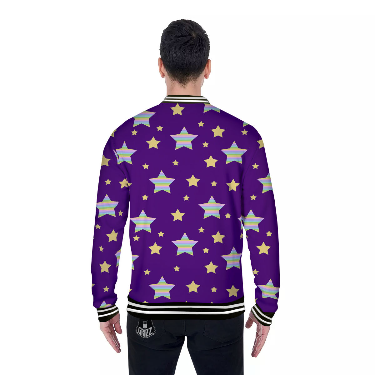 Yellow Stars Purple Print Pattern Baseball Jacket-grizzshop