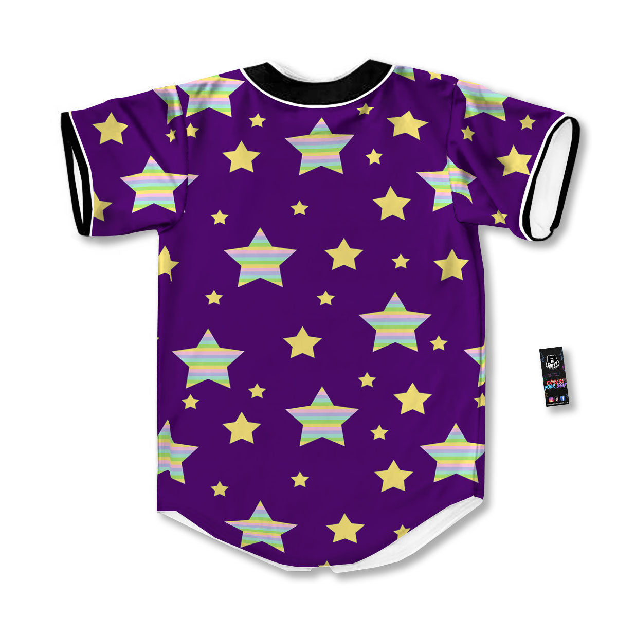 Yellow Stars Purple Print Pattern Baseball Jersey-grizzshop