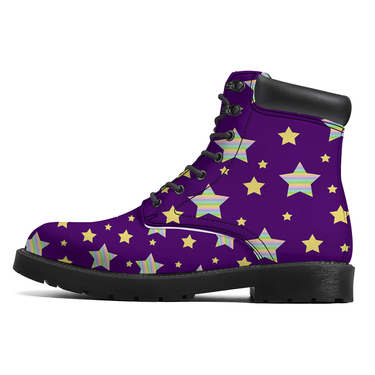 Yellow Stars Purple Print Pattern Boots-grizzshop
