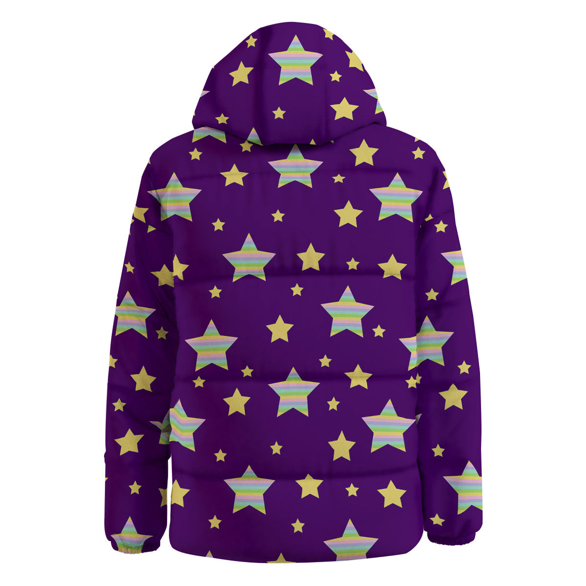 Yellow Stars Purple Print Pattern Down Jacket-grizzshop