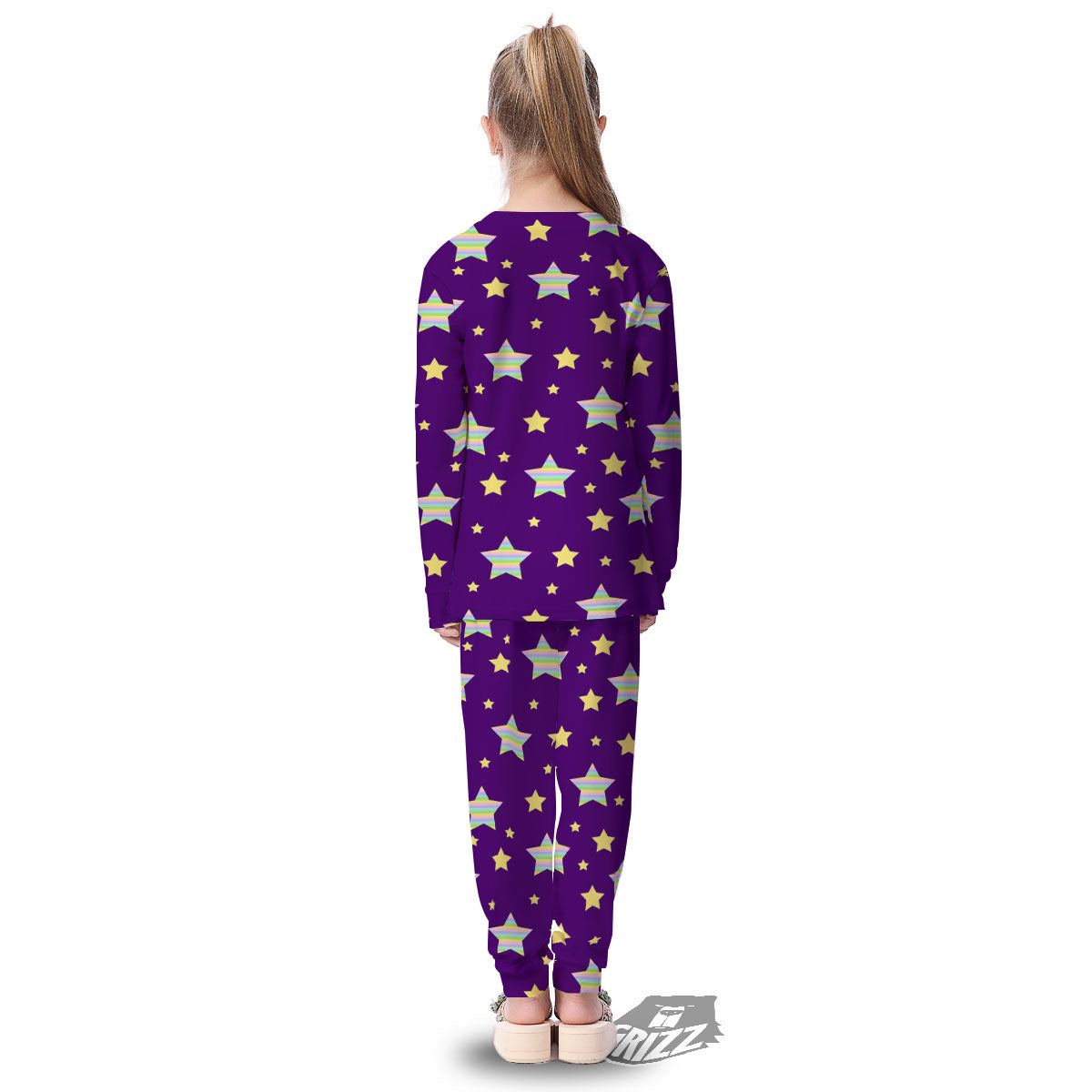 Yellow Stars Purple Print Pattern Kid's Pajamas-grizzshop