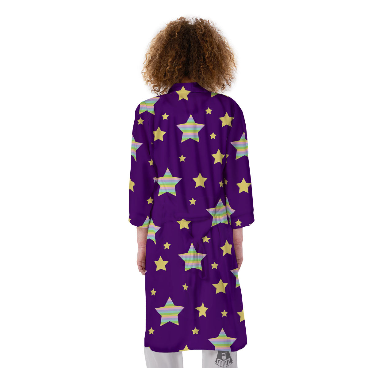 Yellow Stars Purple Print Pattern Kimono-grizzshop