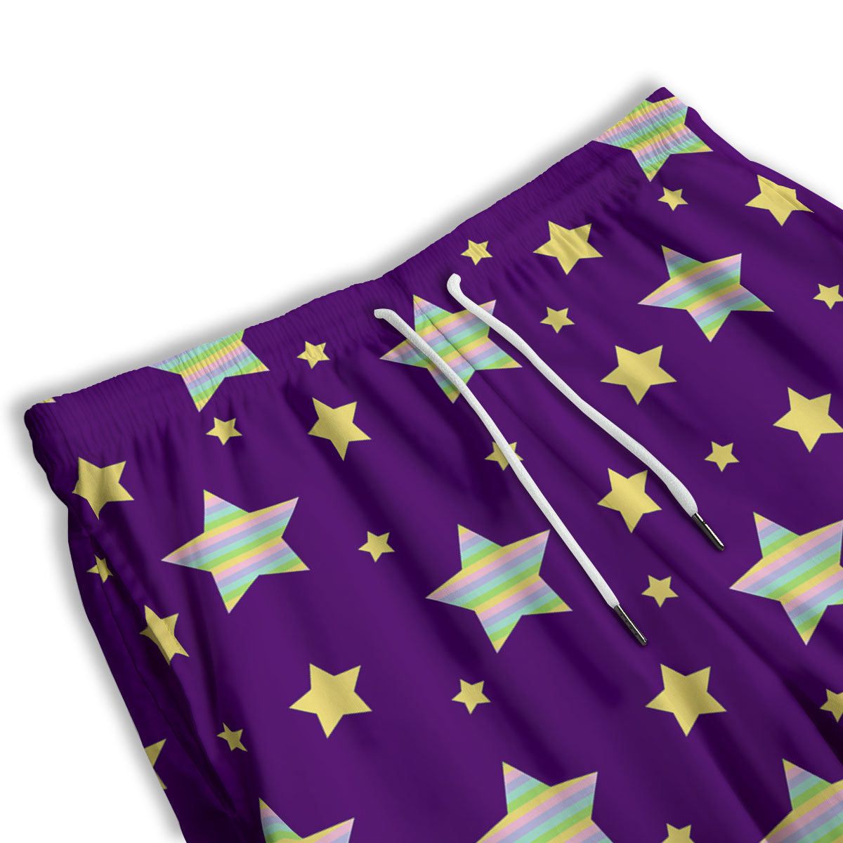 Yellow Stars Purple Print Pattern Men's Athletic Shorts