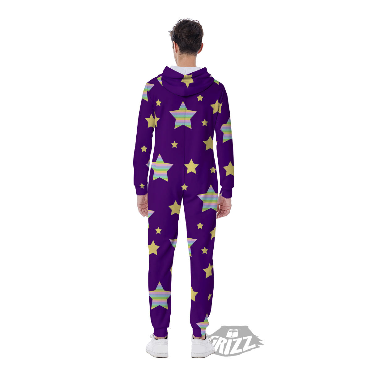 Yellow Stars Purple Print Pattern Men's Jumpsuit-grizzshop
