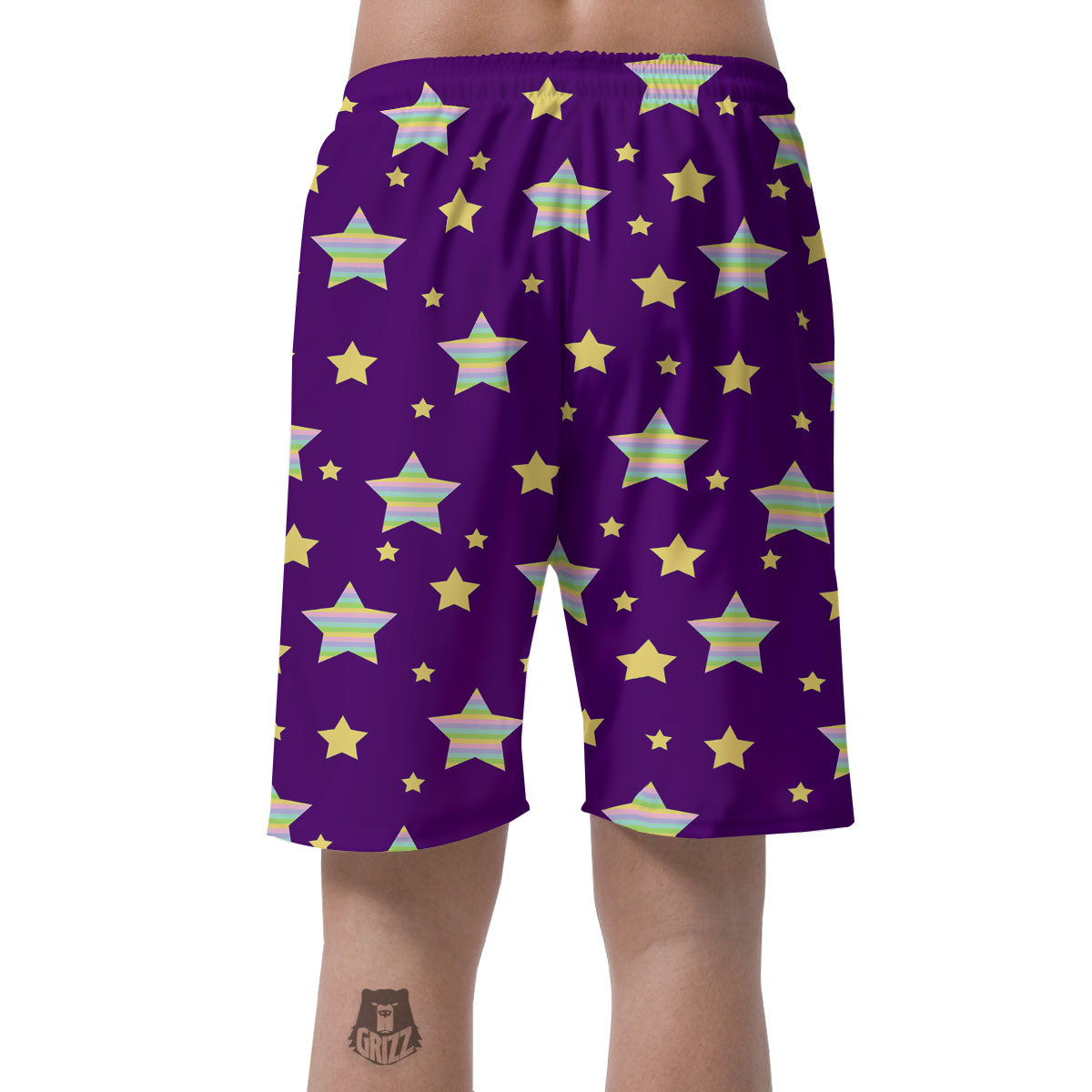 Yellow Stars Purple Print Pattern Men's Shorts-grizzshop