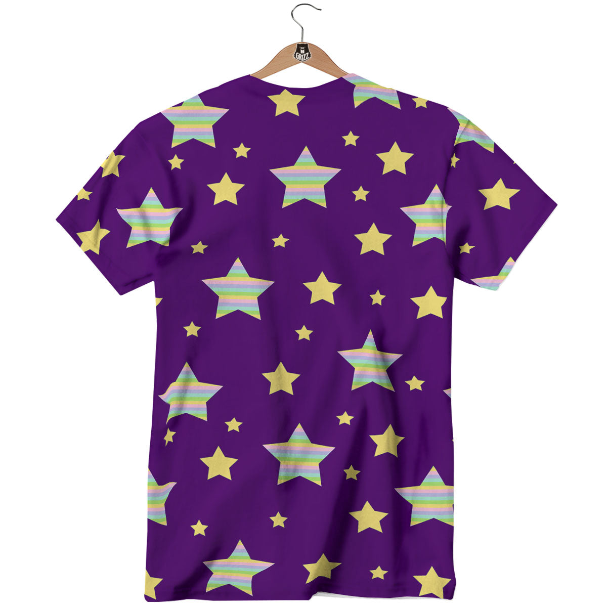 Yellow Stars Purple Print Pattern T-Shirt-grizzshop