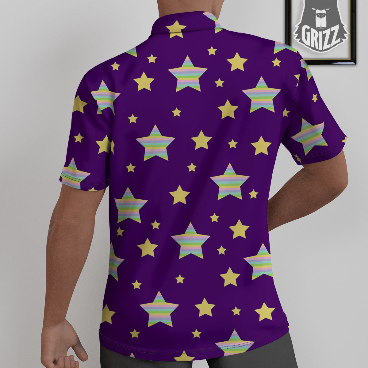 Yellow Stars Purple Print Pattern Untucked Shirts-grizzshop