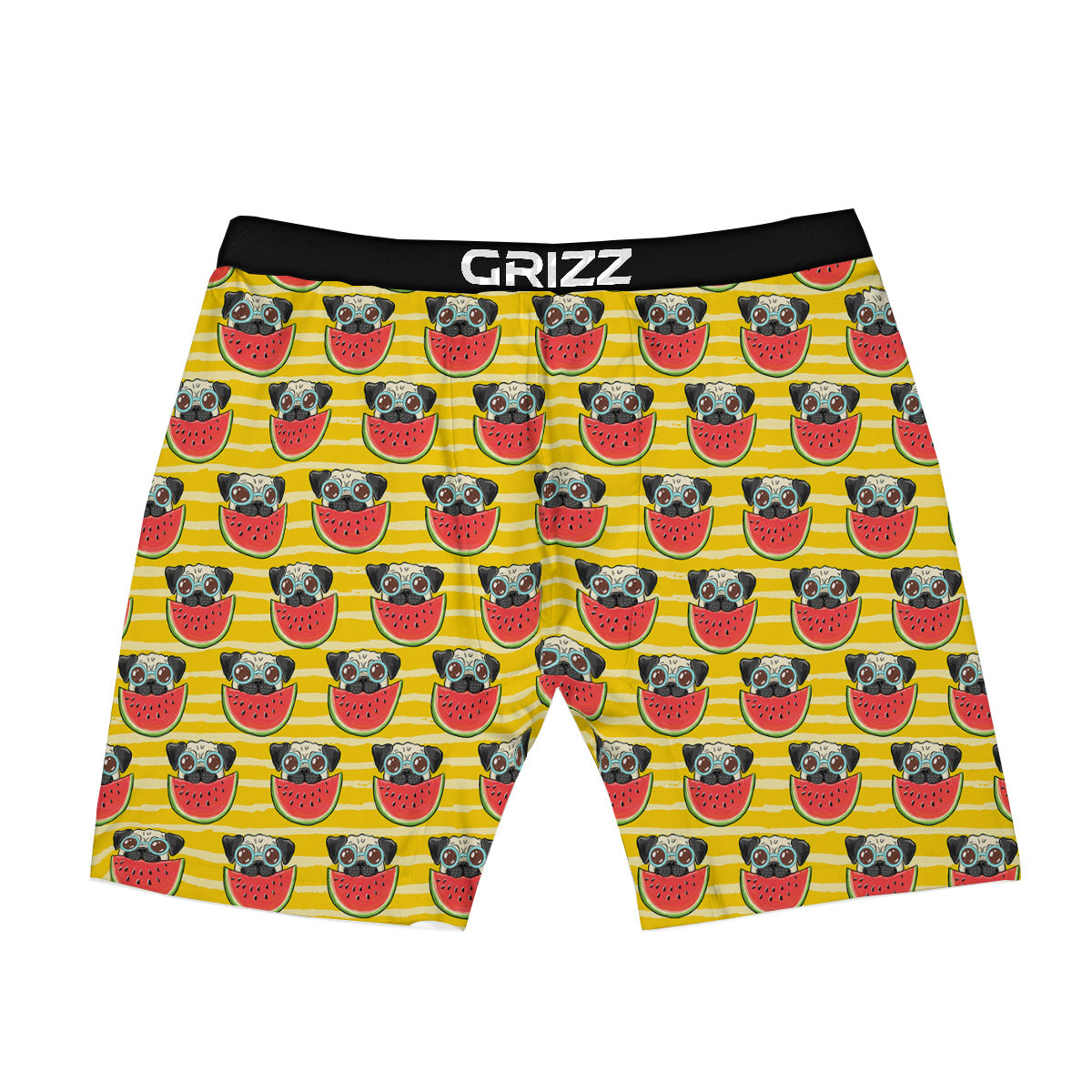Yellow Striped Pug Dog Print Pattern Boxer Briefs-grizzshop