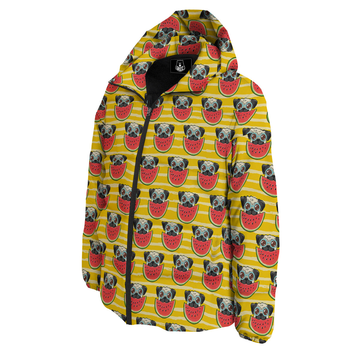 Yellow Striped Pug Dog Print Pattern Down Jacket-grizzshop