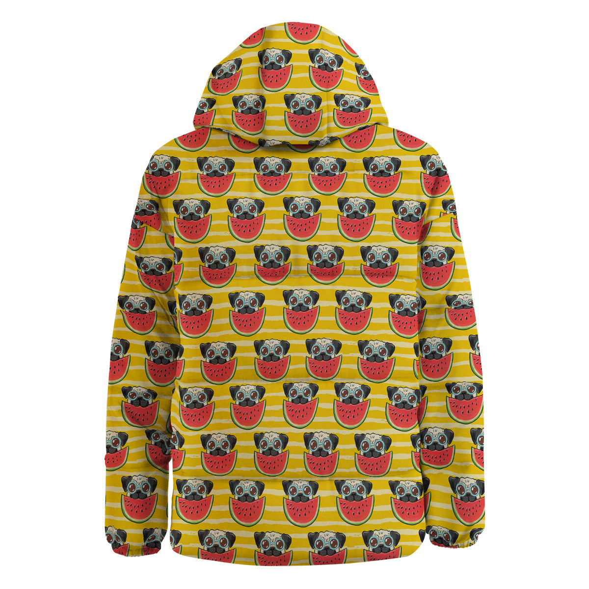 Yellow Striped Pug Dog Print Pattern Down Jacket-grizzshop
