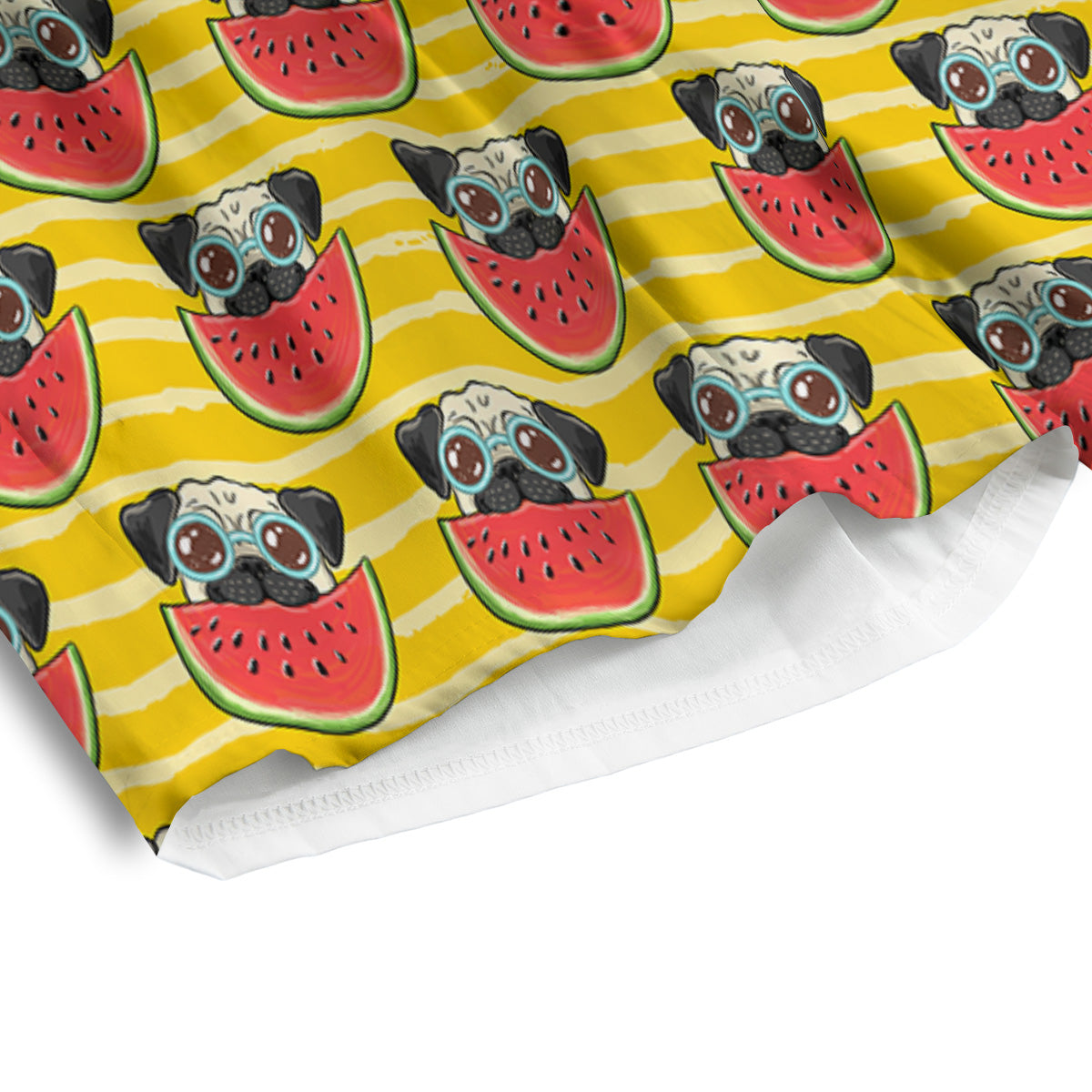 Yellow Striped Pug Dog Print Pattern Men's Athletic Shorts